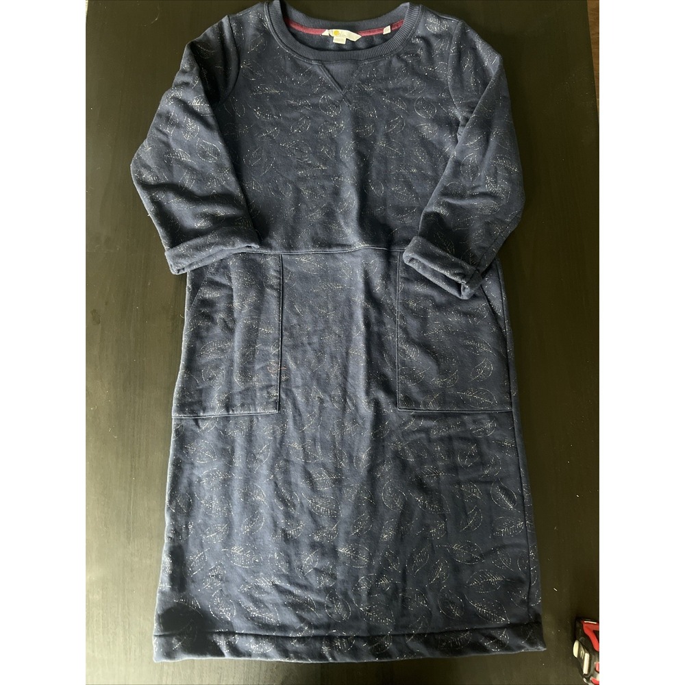 WOMEN'S BODEN HANNAH SWEATSHIRT DRESS LEAF PRINT GLITTER SIZE 4‎ POCKETS